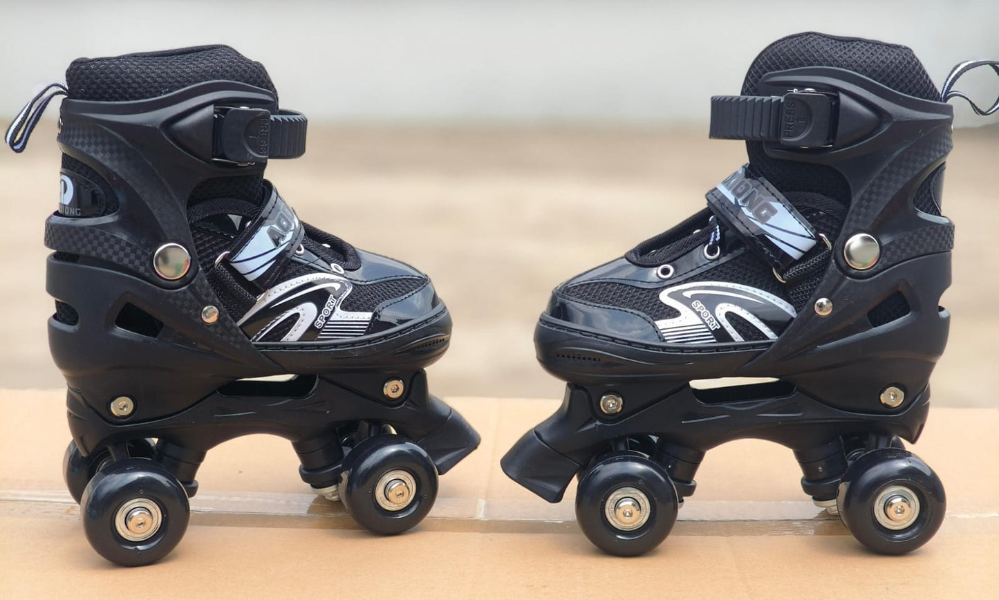 Black Kids Skates Children Roller Skates Skating Shoes Sliding Adjustable Quad Sneakers 4 Wheels 2 Row Line Outdoor
