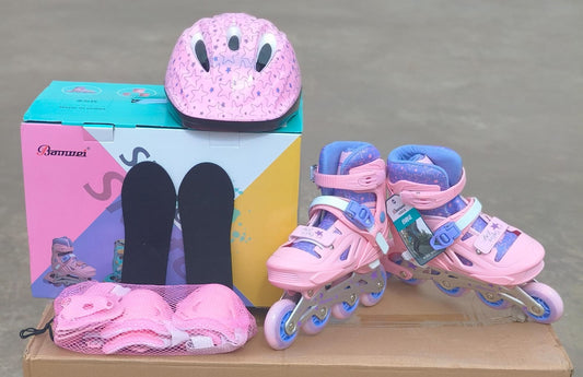 Full set pink/blue Adjustable skates shoes