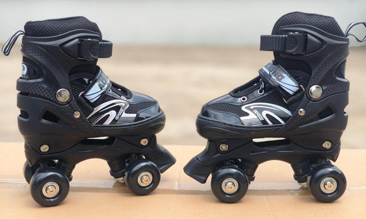 Black Kids Skates Children Roller Skates Skating Shoes Sliding Adjustable Quad Sneakers 4 Wheels 2 Row Line Outdoor